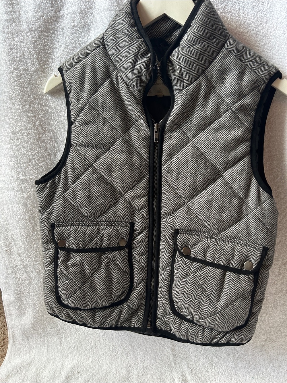 Altar'd State Gray Herringbone Quilted Vest with Black Trim
